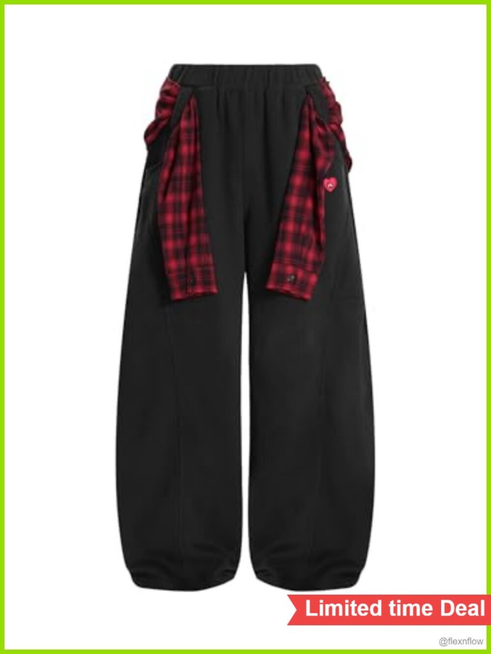 Baggy Barrel Sweatpants Wide Leg Elastic Waist Plaid Belt